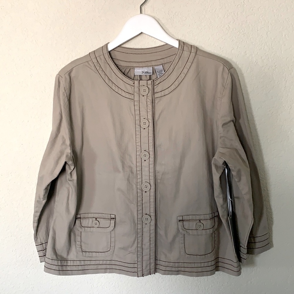 Chico’s 3/4 Sleeve Beige Denim Jacket NWT